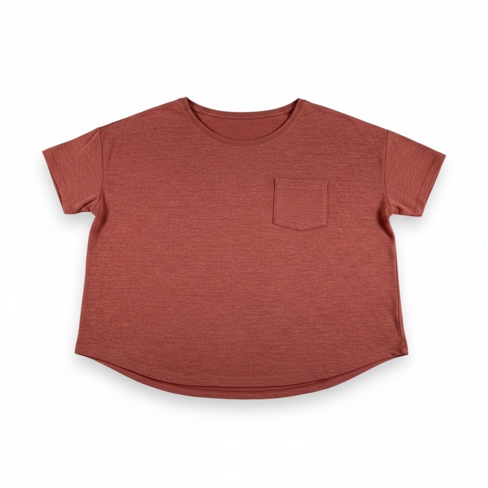 Old Navy Boyfriend Linen Blend Pocket Tee Shirt Crewneck Womens Large Rust Red